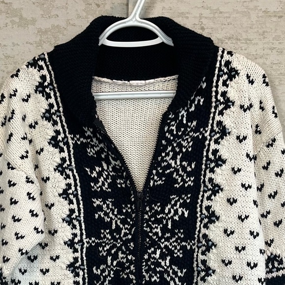 Vintage Jennifer Reed Hand Knit Chunky Sweater Cardigan Zip Patch Pockets Nordic - Picture 2 of 16